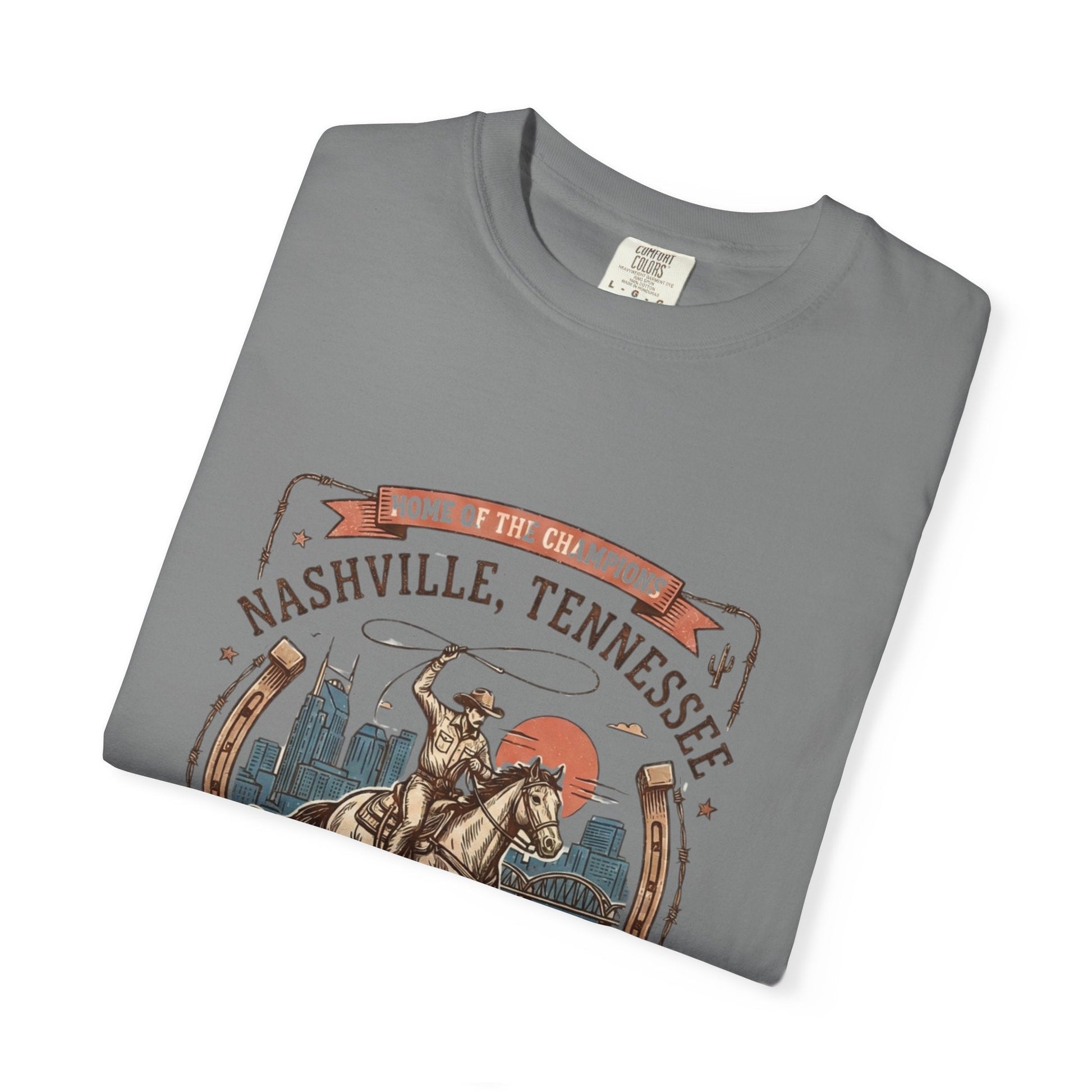 Nashville Tennessee Country Music Cowboy Heavyweight Garment - Dyed T-Shirt – Vintage Rodeo Graphic Tee - JennyCool