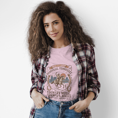 Nashville Tennessee Country Music Cowboy Heavyweight Garment - Dyed T-Shirt – Vintage Rodeo Graphic Tee - JennyCool