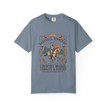 Nashville Tennessee Country Music Cowboy Heavyweight Garment - Dyed T-Shirt – Vintage Rodeo Graphic Tee - JennyCool