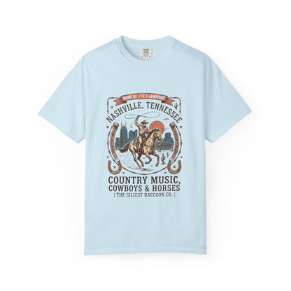 Nashville Tennessee Country Music Cowboy Heavyweight Garment - Dyed T-Shirt – Vintage Rodeo Graphic Tee - JennyCool