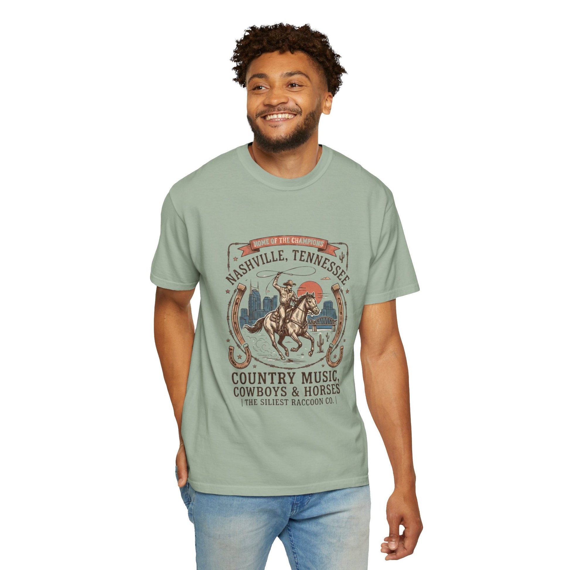 Nashville Tennessee Country Music Cowboy Heavyweight Garment - Dyed T-Shirt – Vintage Rodeo Graphic Tee - JennyCool
