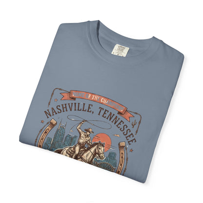 Nashville Tennessee Country Music Cowboy Heavyweight Garment - Dyed T-Shirt – Vintage Rodeo Graphic Tee - JennyCool