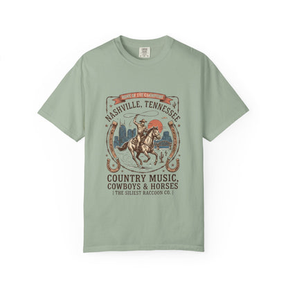 Nashville Tennessee Country Music Cowboy Heavyweight Garment - Dyed T-Shirt – Vintage Rodeo Graphic Tee - JennyCool