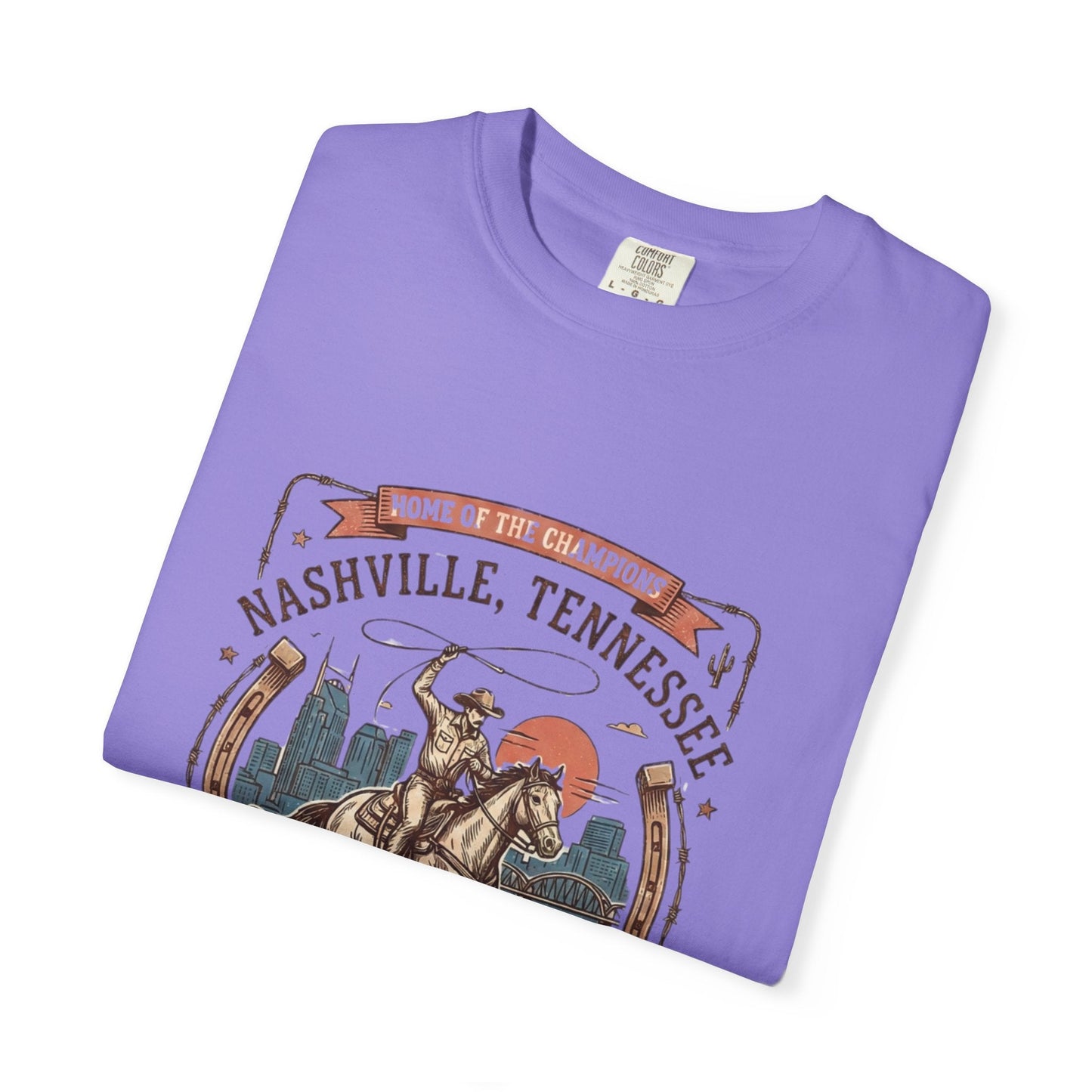 Nashville Tennessee Country Music Cowboy Heavyweight Garment - Dyed T-Shirt – Vintage Rodeo Graphic Tee - JennyCool