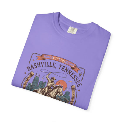Nashville Tennessee Country Music Cowboy Heavyweight Garment - Dyed T-Shirt – Vintage Rodeo Graphic Tee - JennyCool