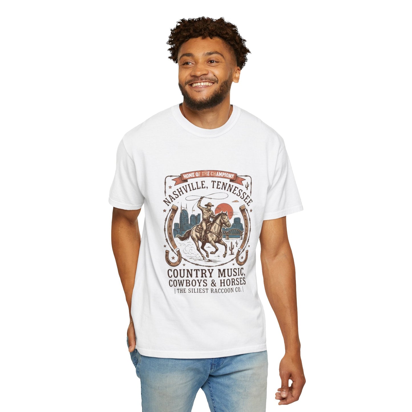 Nashville Tennessee Country Music Cowboy Heavyweight Garment - Dyed T-Shirt – Vintage Rodeo Graphic Tee - JennyCool