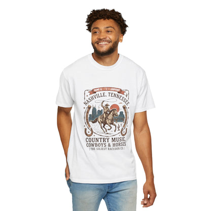 Nashville Tennessee Country Music Cowboy Heavyweight Garment - Dyed T-Shirt – Vintage Rodeo Graphic Tee - JennyCool