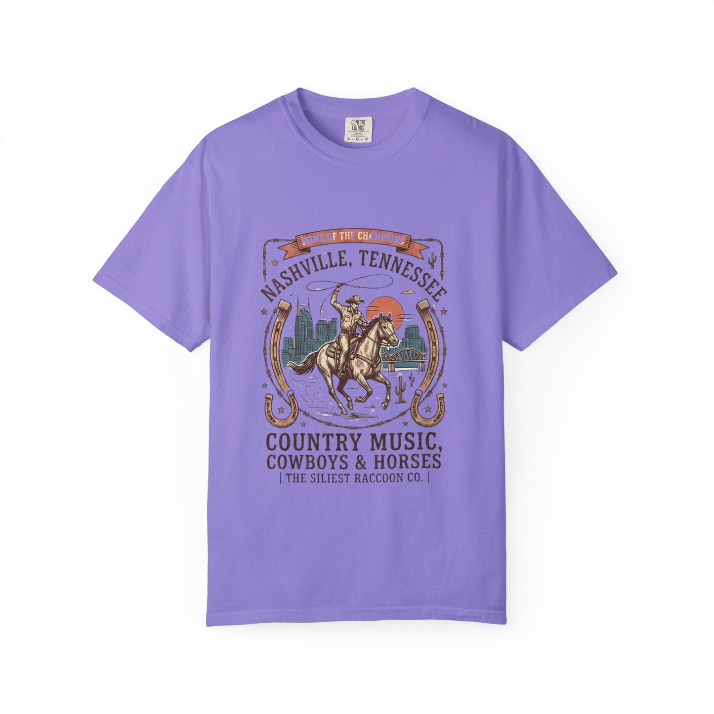 Nashville Tennessee Country Music Cowboy Heavyweight Garment - Dyed T-Shirt – Vintage Rodeo Graphic Tee - JennyCool