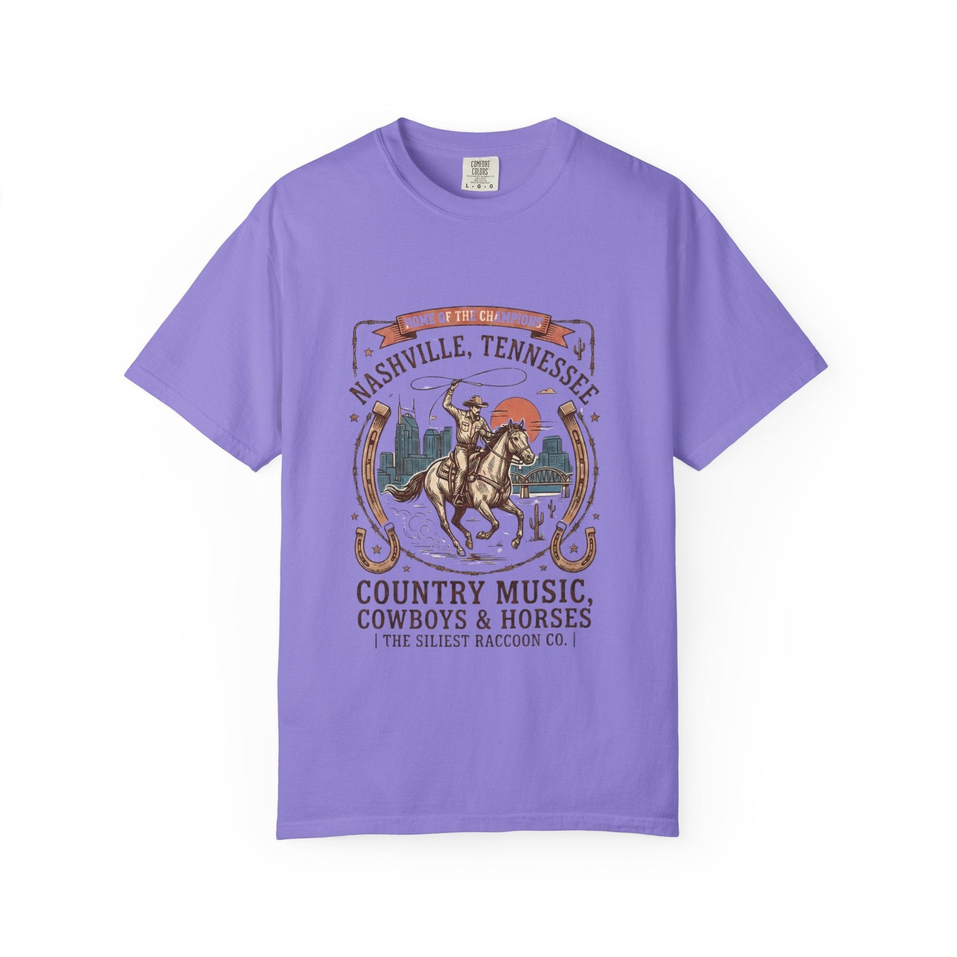 Nashville Tennessee Country Music Cowboy Heavyweight Garment - Dyed T-Shirt – Vintage Rodeo Graphic Tee - JennyCool