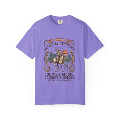 Nashville Tennessee Country Music Cowboy Heavyweight Garment - Dyed T-Shirt – Vintage Rodeo Graphic Tee - JennyCool