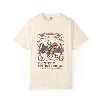 Nashville Tennessee Country Music Cowboy Heavyweight Garment - Dyed T-Shirt – Vintage Rodeo Graphic Tee - JennyCool
