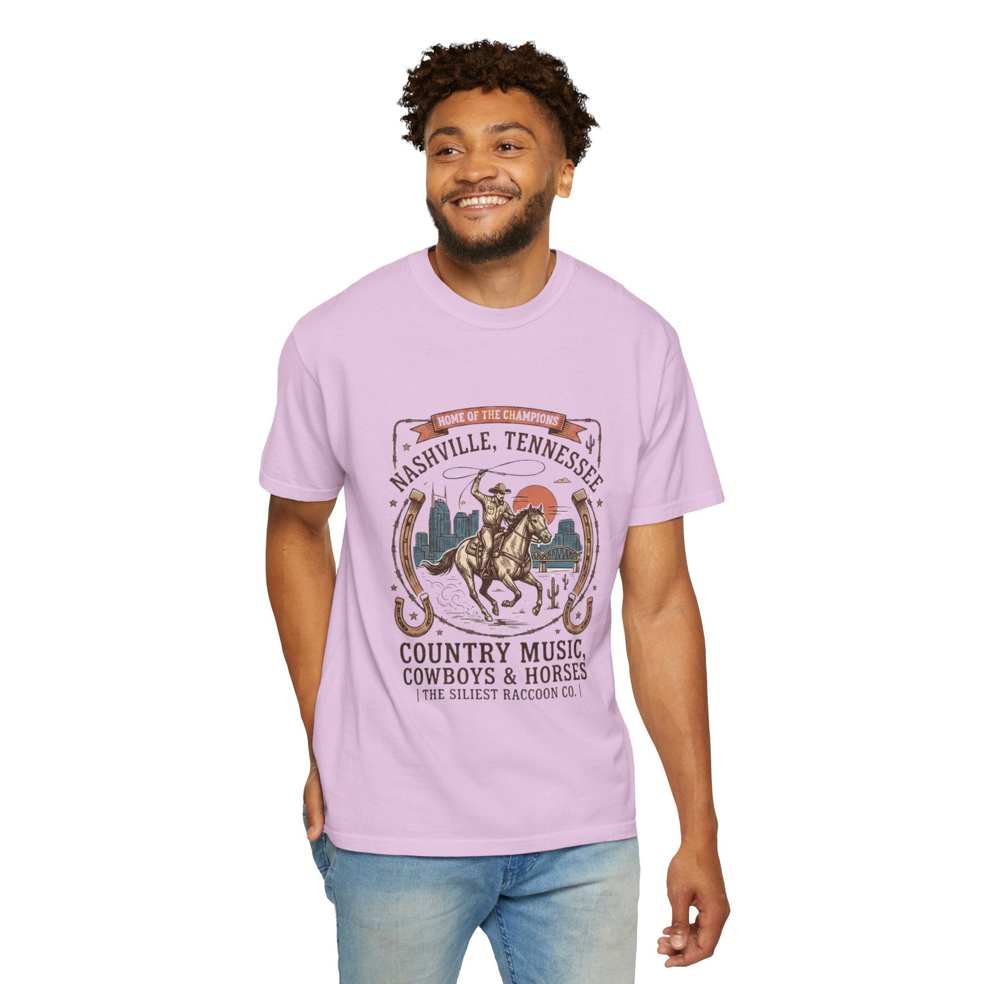Nashville Tennessee Country Music Cowboy Heavyweight Garment - Dyed T-Shirt – Vintage Rodeo Graphic Tee - JennyCool