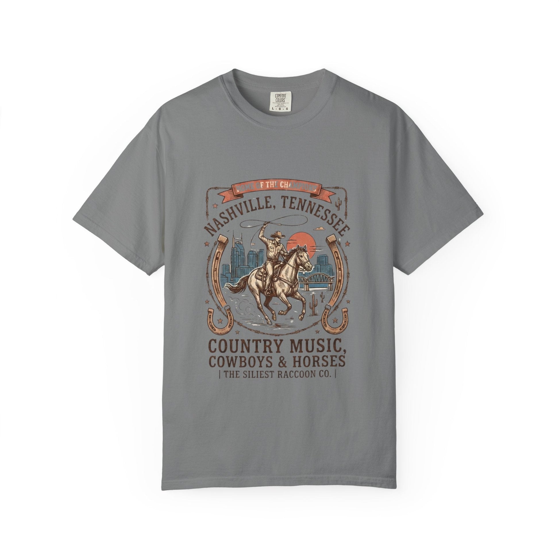 Nashville Tennessee Country Music Cowboy Heavyweight Garment - Dyed T-Shirt – Vintage Rodeo Graphic Tee - JennyCool