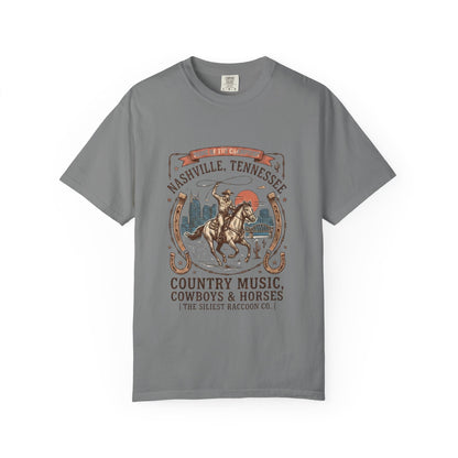 Nashville Tennessee Country Music Cowboy Heavyweight Garment - Dyed T-Shirt – Vintage Rodeo Graphic Tee - JennyCool