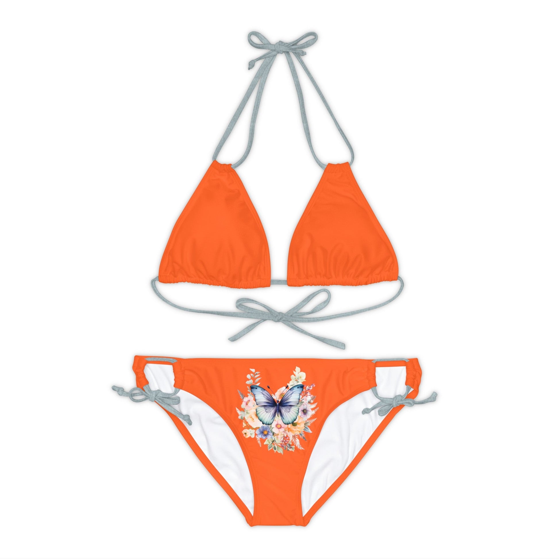 Orange Strappy Bikini Set (AOP) with Butterfly design - JennyCool