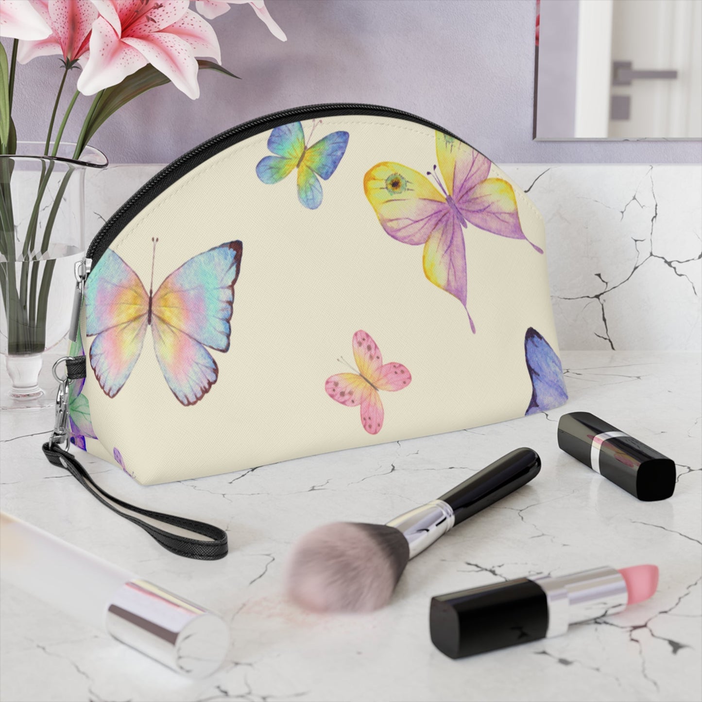 Pastel Butterfly Makeup Bag – Watercolor Butterfly Cosmetic Pouch - JennyCool