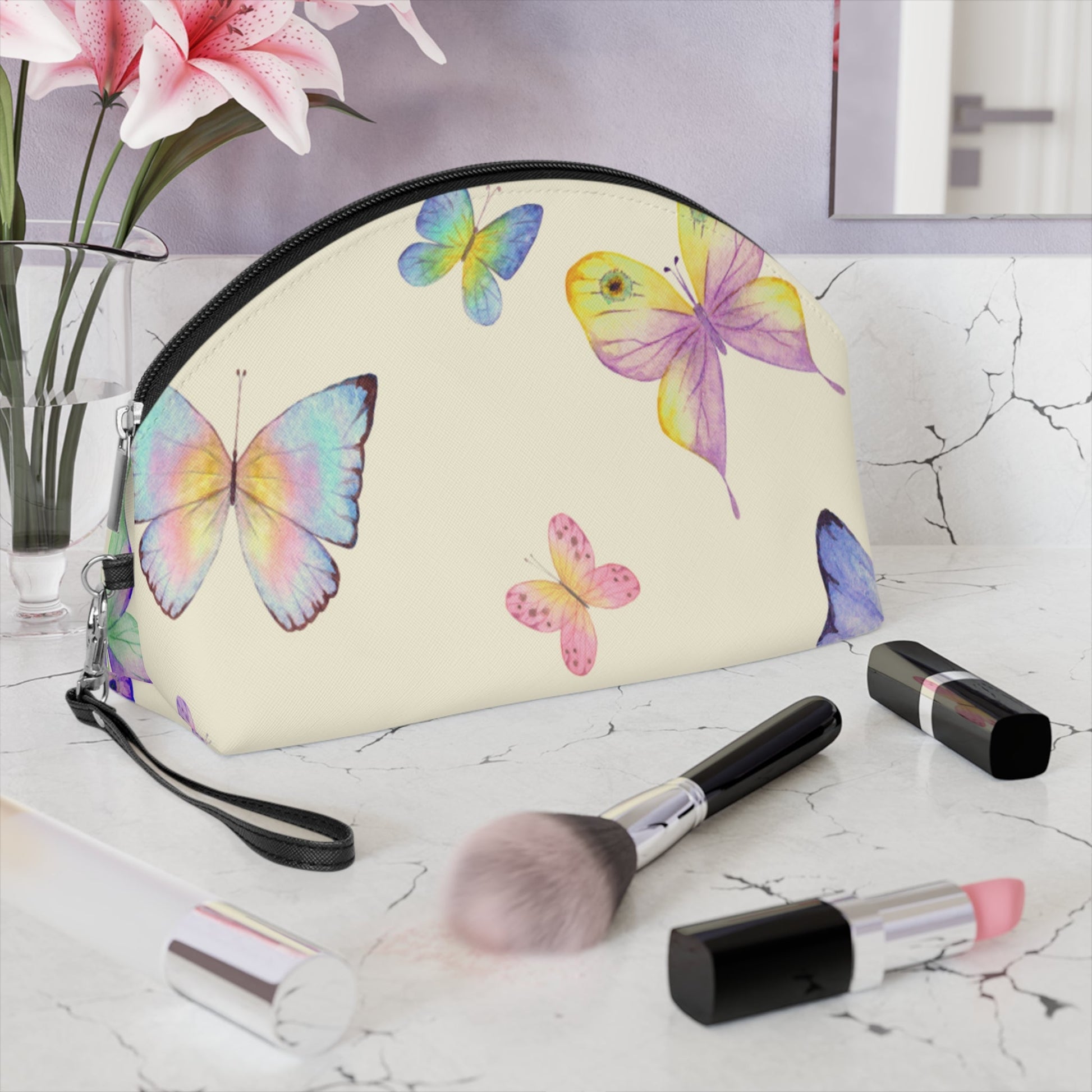 Pastel Butterfly Makeup Bag – Watercolor Butterfly Cosmetic Pouch - JennyCool