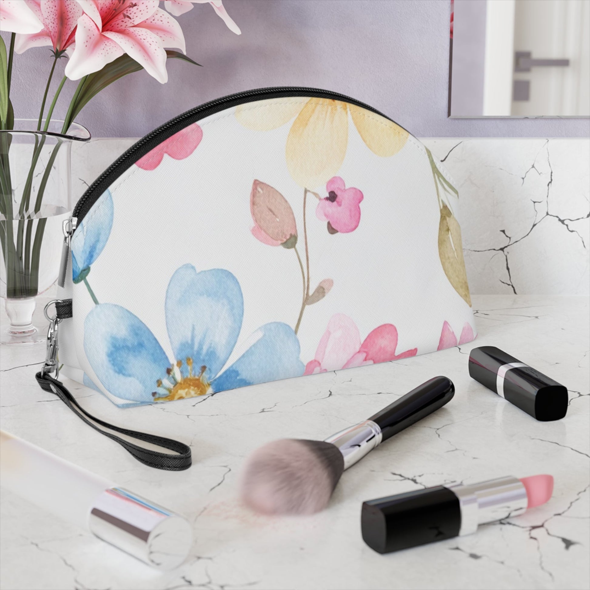 Pastel Floral Makeup Bag – Watercolor Flower Cosmetic Pouch - JennyCool