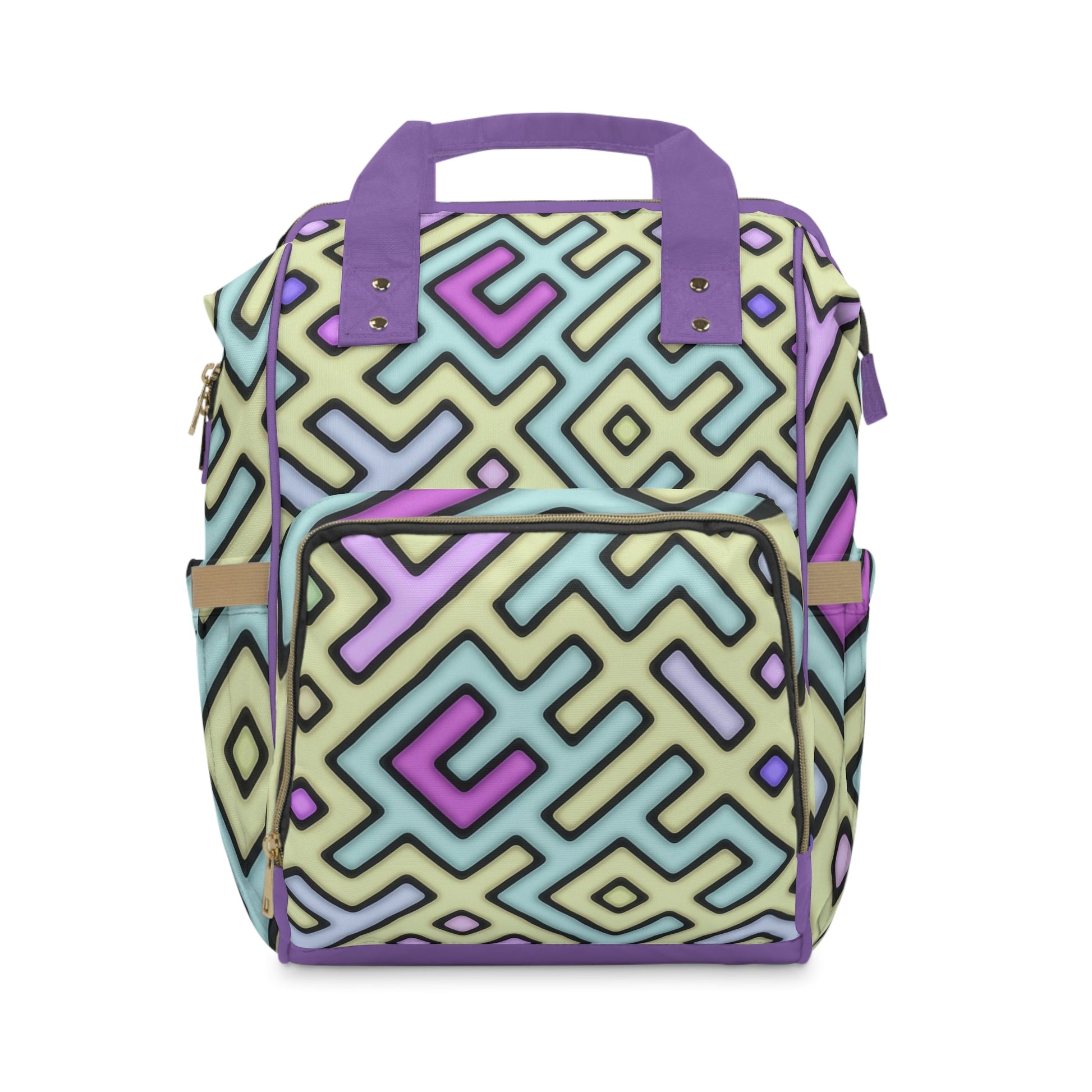 Pastel Geometric Diaper Bag – Modern Waterproof Baby Changing Backpack with Spacious Compartments - JennyCool