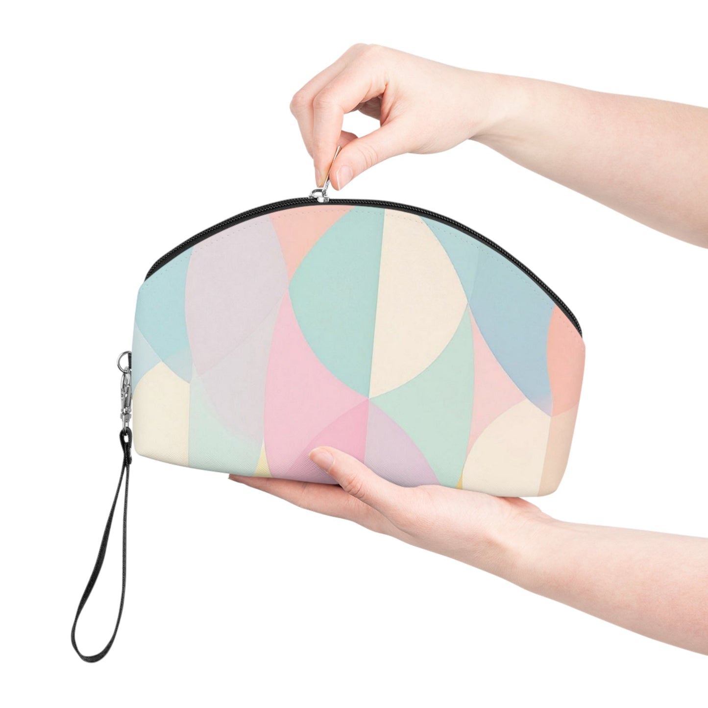 Pastel Geometric Makeup Bag – Soft Abstract Cosmetic Pouch with Wrist Strap | Modern Travel Beauty Organizer | Mother’s Day Gift - JennyCool