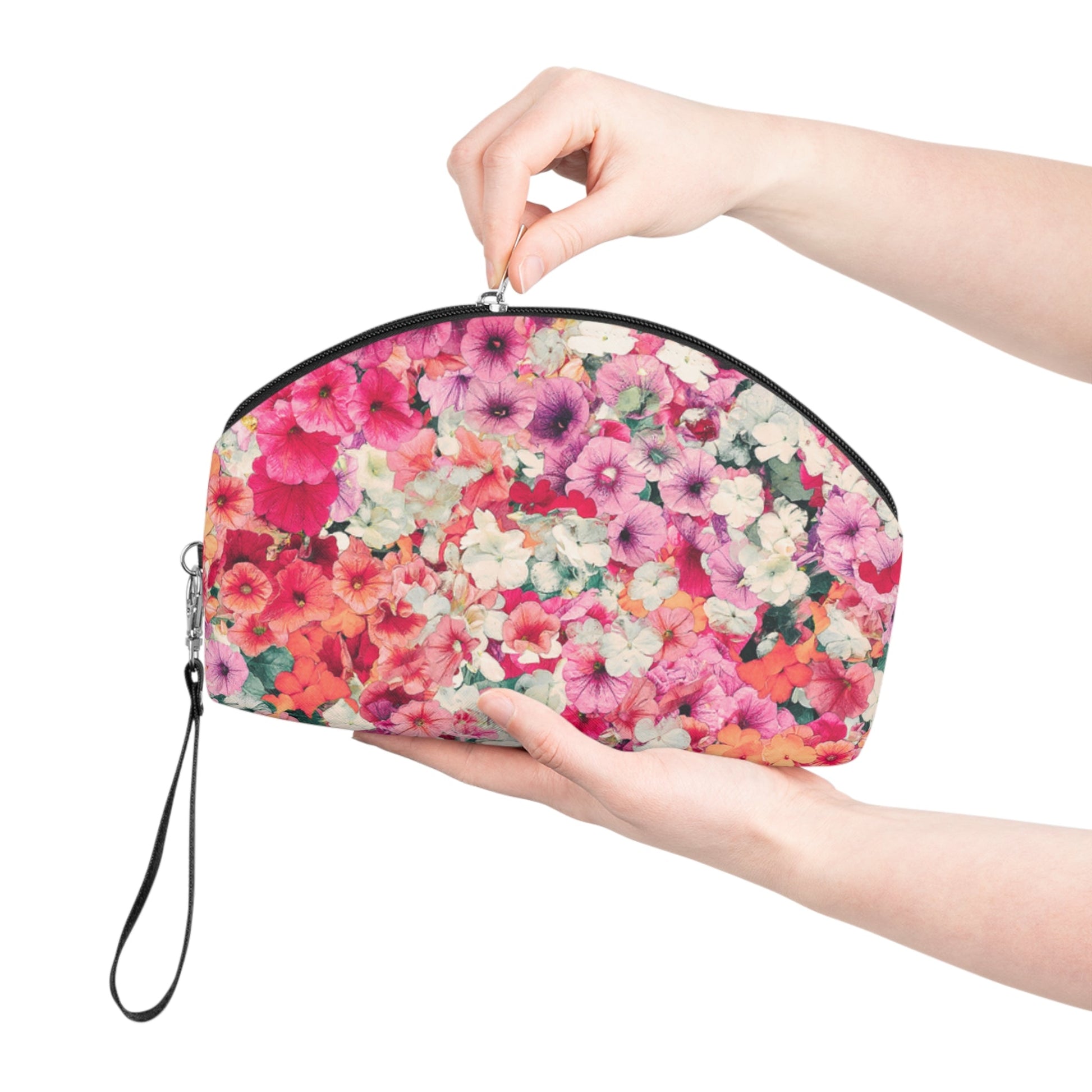 Pink Floral Makeup Bag – Colorful Flower Cosmetic Pouch, Faux Leather Travel Makeup Organizer - JennyCool