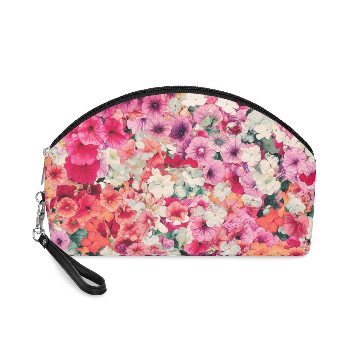 Pink Floral Makeup Bag – Colorful Flower Cosmetic Pouch, Faux Leather Travel Makeup Organizer - JennyCool
