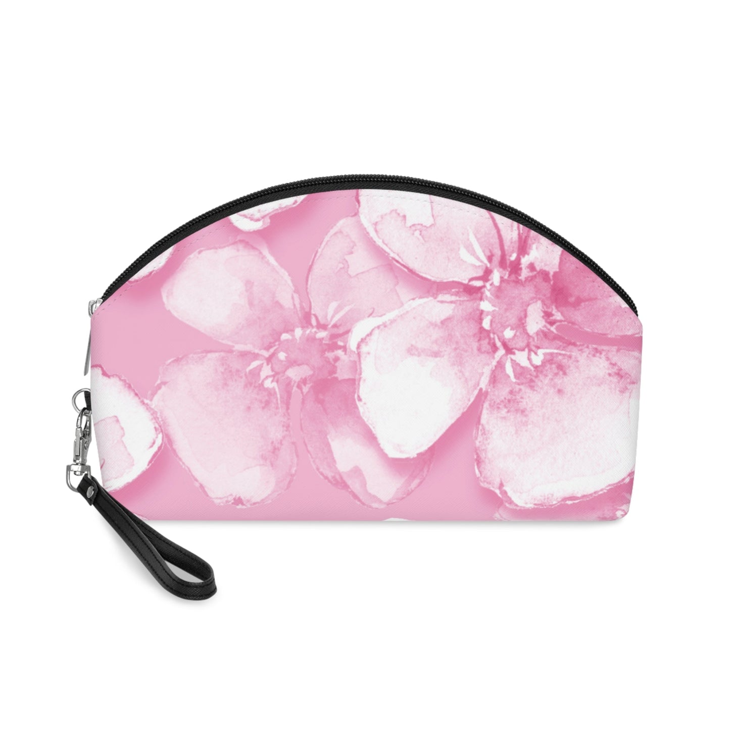 Pink Watercolor Floral Makeup Bag – Soft Pink Flower Cosmetic Pouch, Faux Leather Travel Makeup Organizer - JennyCool