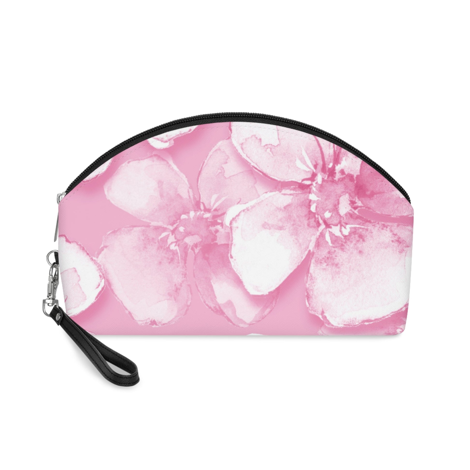 Pink Watercolor Floral Makeup Bag – Soft Pink Flower Cosmetic Pouch, Faux Leather Travel Makeup Organizer - JennyCool