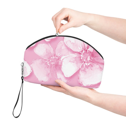 Pink Watercolor Floral Makeup Bag – Soft Pink Flower Cosmetic Pouch, Faux Leather Travel Makeup Organizer - JennyCool