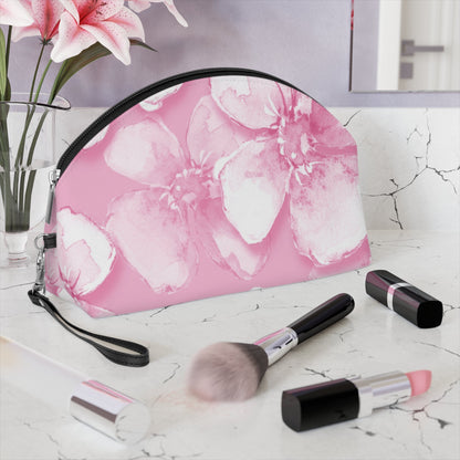 Pink Watercolor Floral Makeup Bag – Soft Pink Flower Cosmetic Pouch, Faux Leather Travel Makeup Organizer - JennyCool
