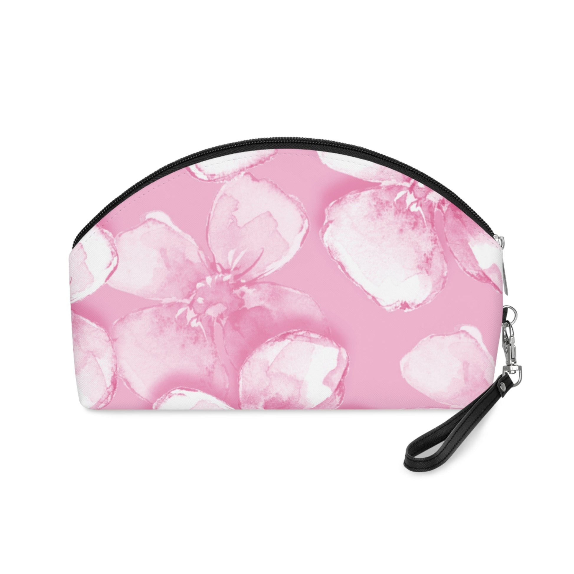 Pink Watercolor Floral Makeup Bag – Soft Pink Flower Cosmetic Pouch, Faux Leather Travel Makeup Organizer - JennyCool