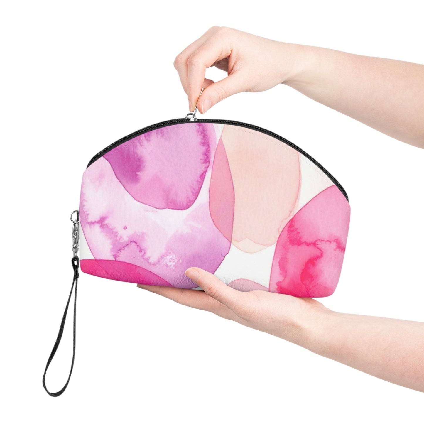 Pink Watercolor Makeup Bag – Abstract Cosmetic Pouch with Wrist Strap, Travel Makeup Organizer - JennyCool