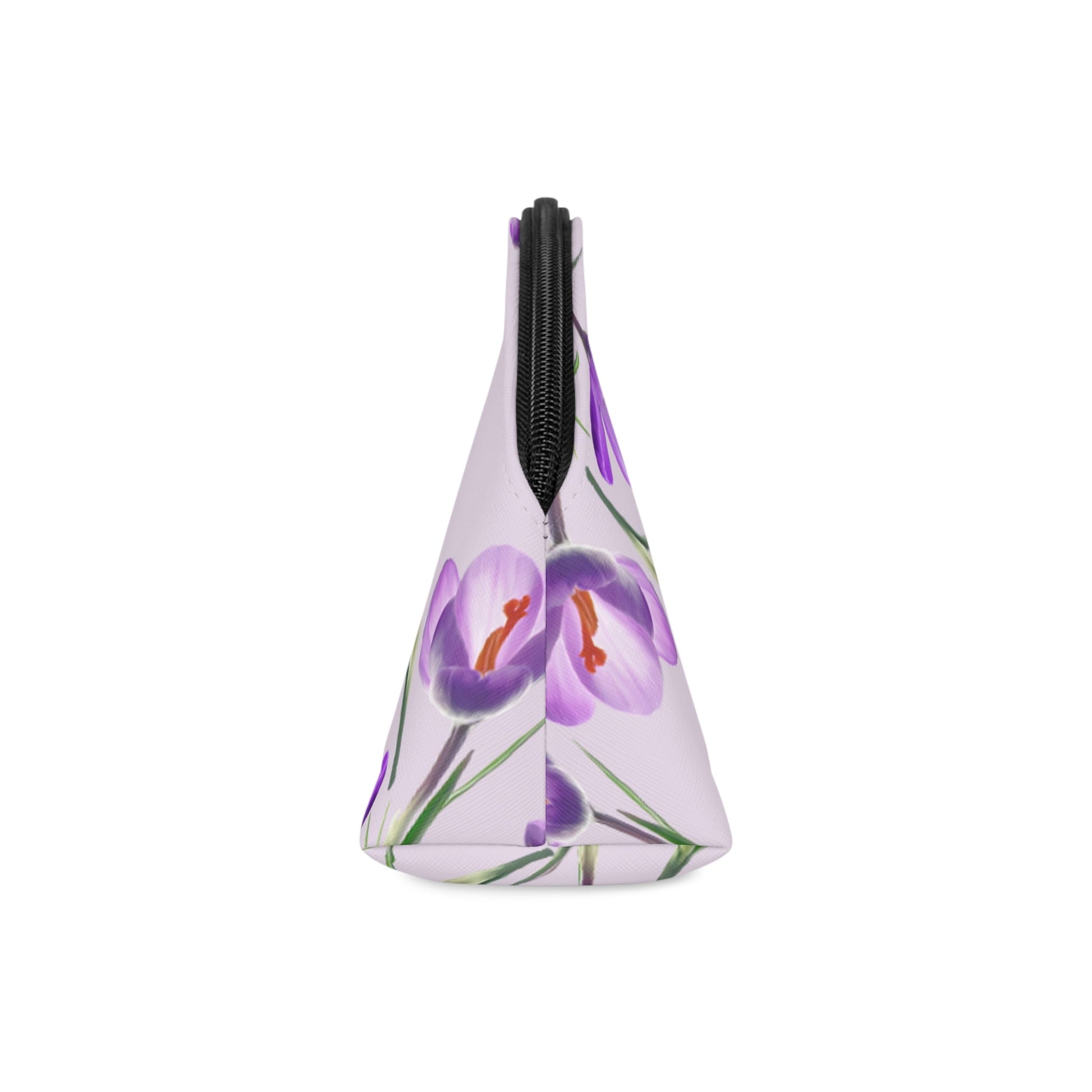 Purple Crocus Floral Makeup Bag – Lavender Flower Cosmetic Pouch, Faux Leather Travel Makeup Organizer - JennyCool