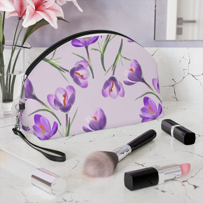 Purple Crocus Floral Makeup Bag – Lavender Flower Cosmetic Pouch, Faux Leather Travel Makeup Organizer - JennyCool
