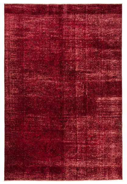 Red Overdyed Vintage Isparta Rug 312x208 cm (10'3" x 6'10") – Hand Knotted Wool & Cotton Turkish Carpet - JennyCool