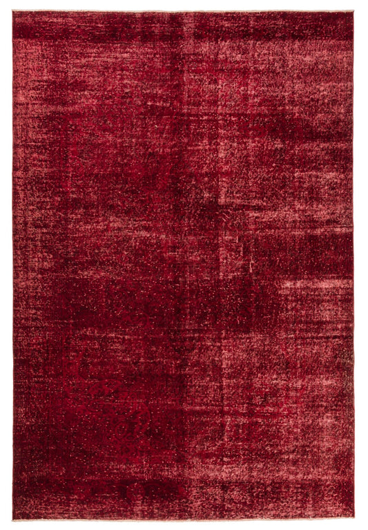 Red Overdyed Vintage Isparta Rug 312x208 cm (10'3" x 6'10") – Hand Knotted Wool & Cotton Turkish Carpet - JennyCool