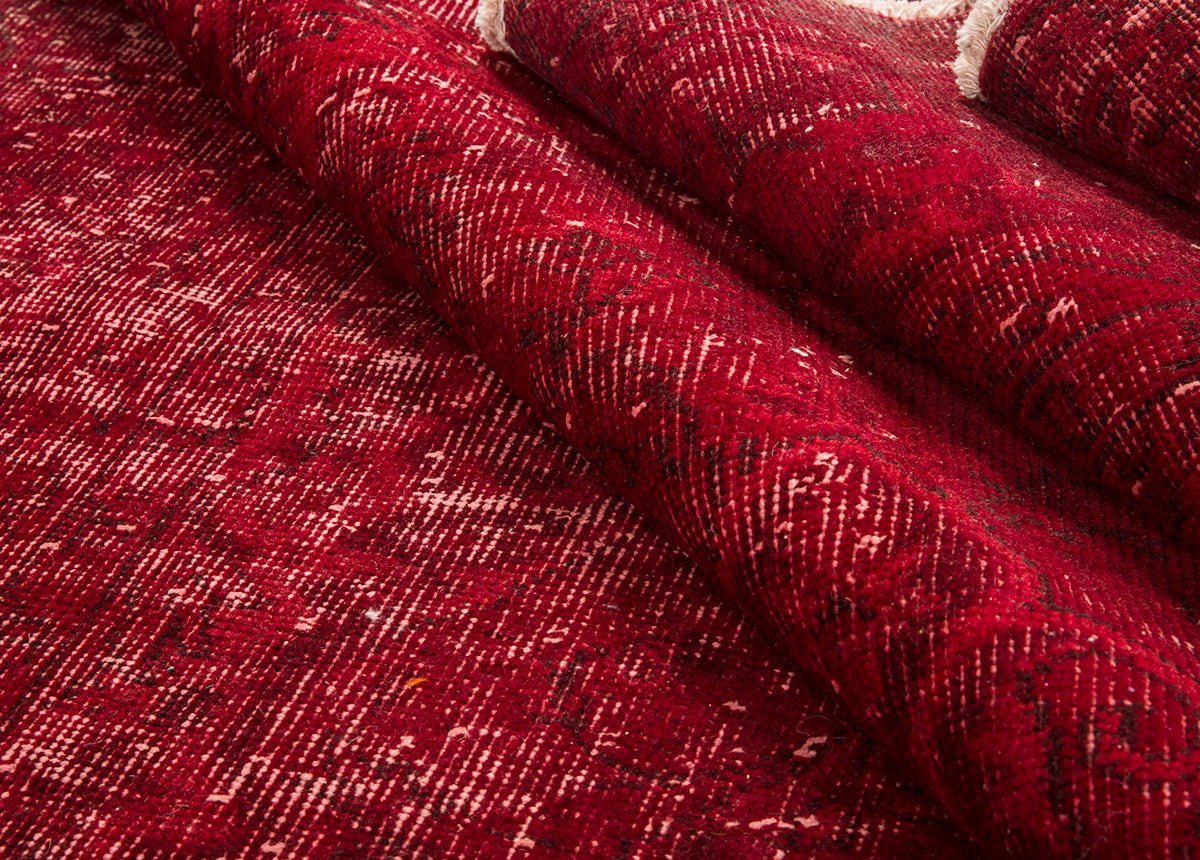 Red Overdyed Vintage Isparta Rug 312x208 cm (10'3" x 6'10") – Hand Knotted Wool & Cotton Turkish Carpet - JennyCool