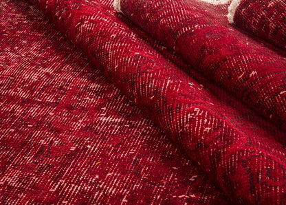 Red Overdyed Vintage Isparta Rug 312x208 cm (10'3" x 6'10") – Hand Knotted Wool & Cotton Turkish Carpet - JennyCool