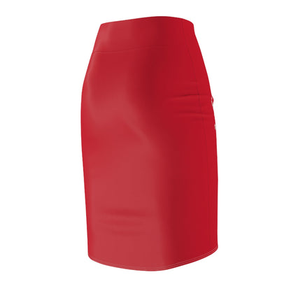 Red Women's Pencil Skirt (AOP) with Spring Flowers and Butterfly - JennyCool