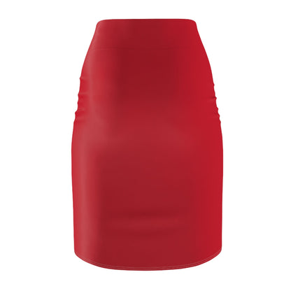 Red Women's Pencil Skirt (AOP) with Spring Flowers and Butterfly - JennyCool