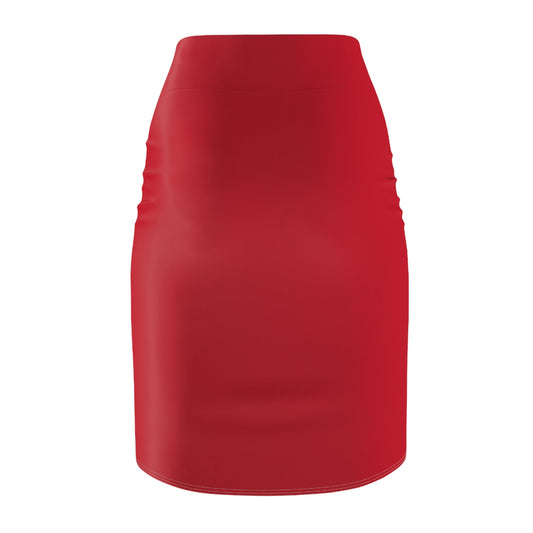 Red Women's Pencil Skirt (AOP) with Spring Flowers and Butterfly - JennyCool