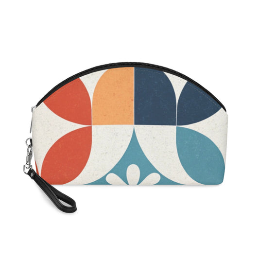 Retro Geometric Makeup Bag – Mid Century Modern Cosmetic Pouch, Faux Leather Travel Makeup Organizer - JennyCool