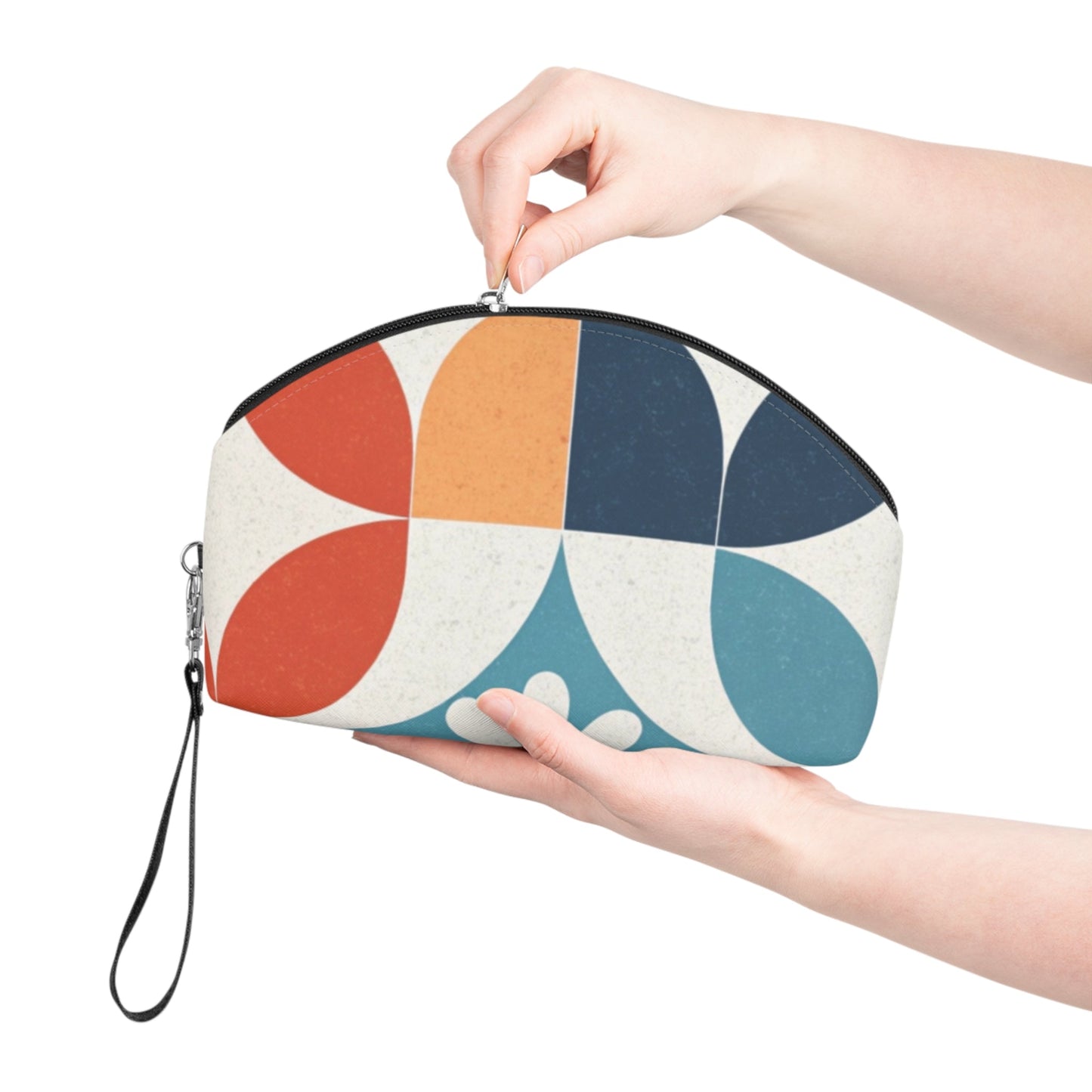 Retro Geometric Makeup Bag – Mid Century Modern Cosmetic Pouch, Faux Leather Travel Makeup Organizer - JennyCool