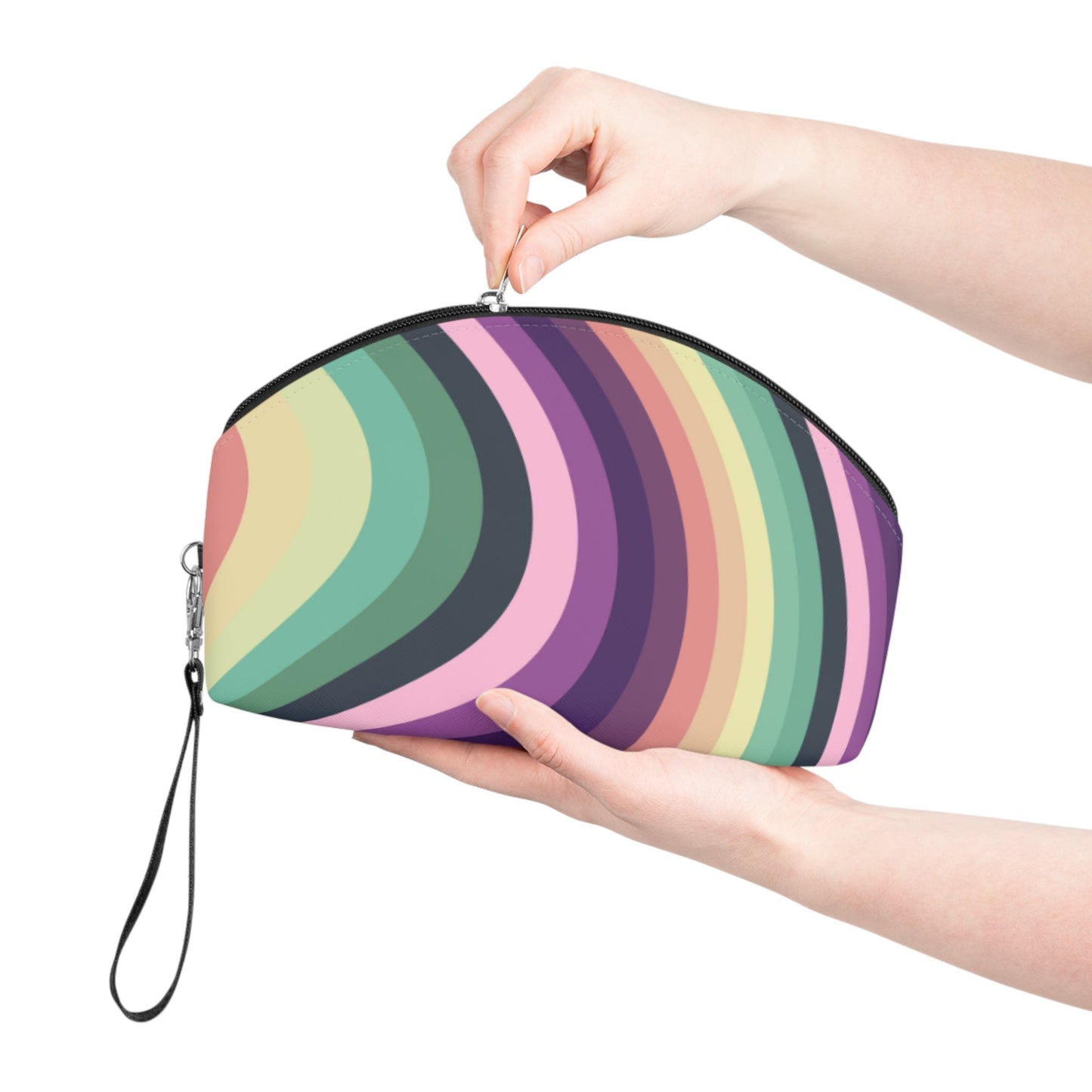 Retro Rainbow Makeup Bag – Colorful Wavy Cosmetic Pouch - JennyCool