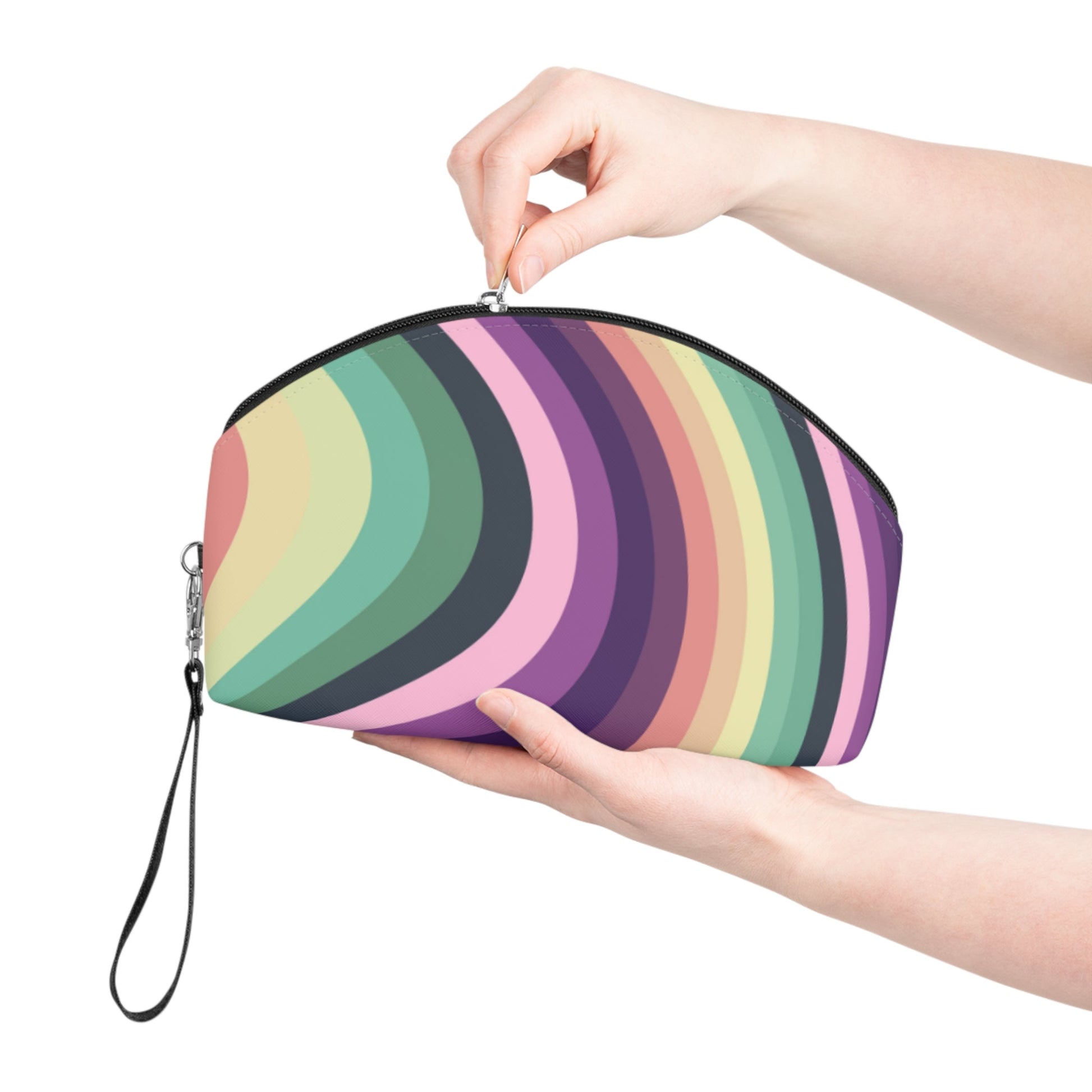 Retro Rainbow Makeup Bag – Colorful Wavy Cosmetic Pouch - JennyCool