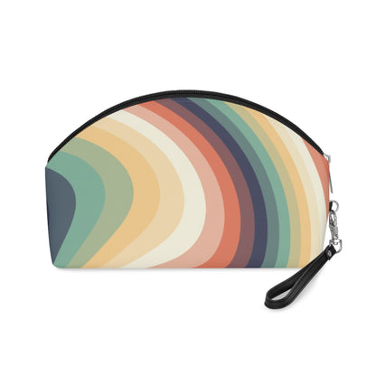 Retro Wave Makeup Bag – Vintage Rainbow Cosmetic Pouch with Wrist Strap | Groovy Travel Beauty Organizer | Mother’s Day Gift - JennyCool