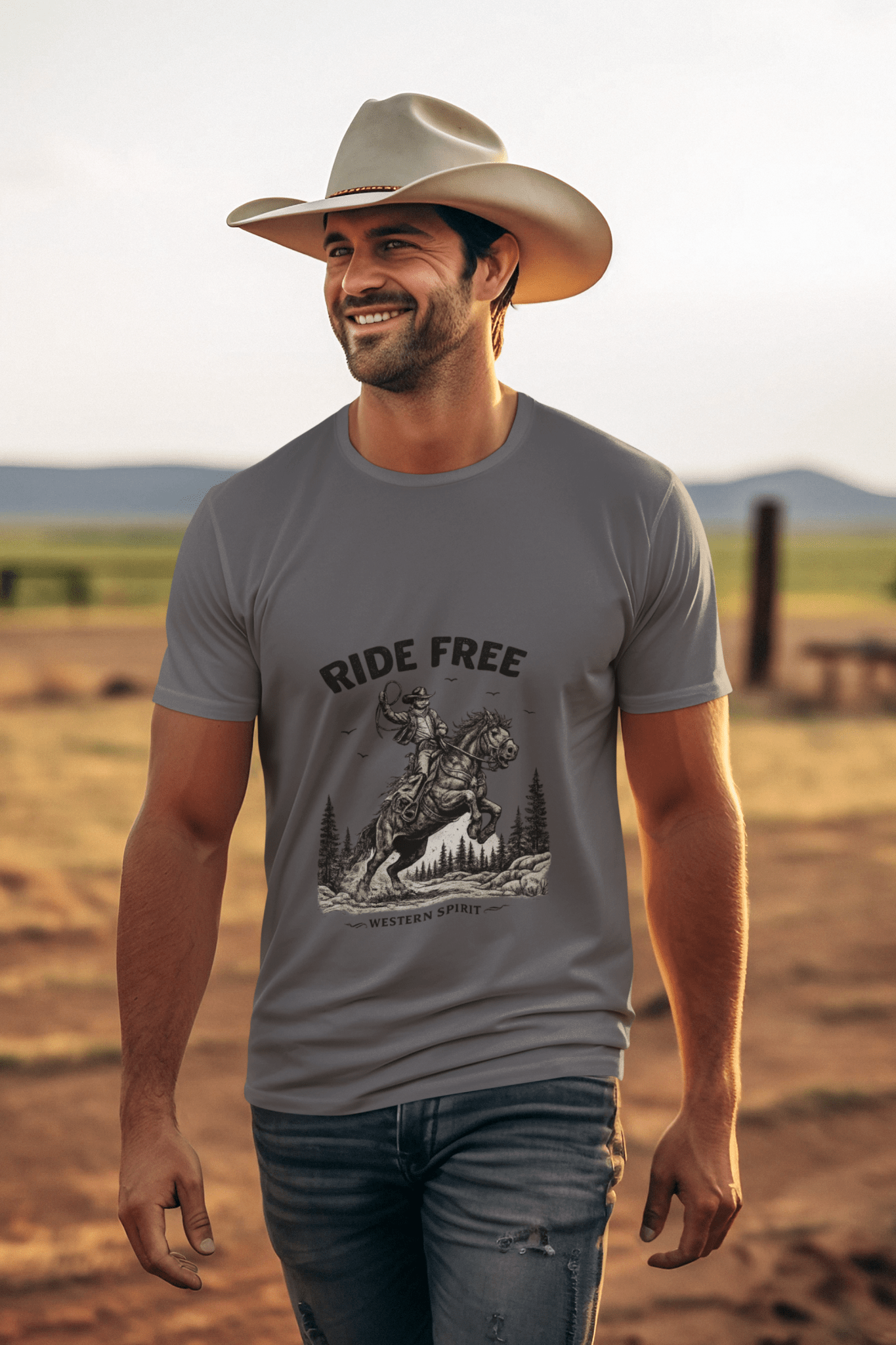 Ride Free Western Horse Graphic T-Shirt – Vintage Cowboy Spirit Tee - JennyCool
