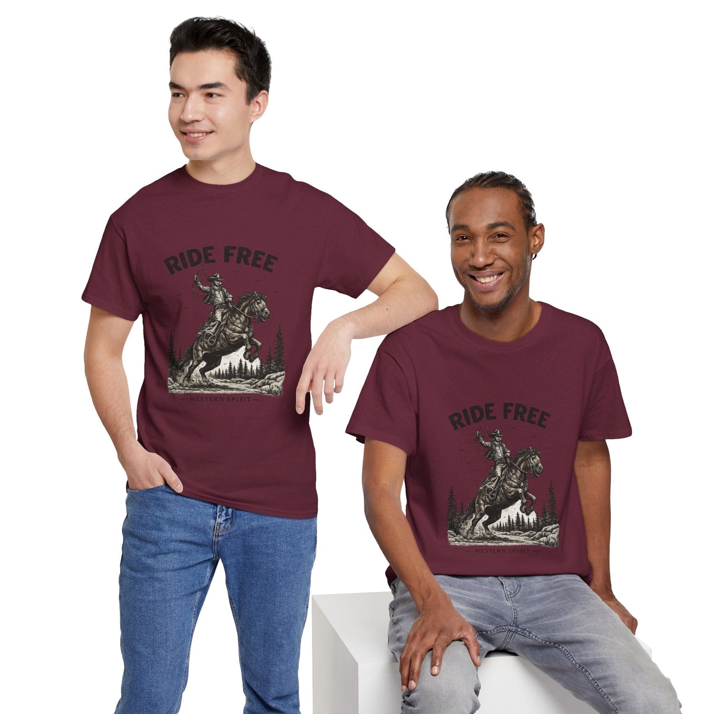 Ride Free Western Horse Graphic T-Shirt – Vintage Cowboy Spirit Tee - JennyCool