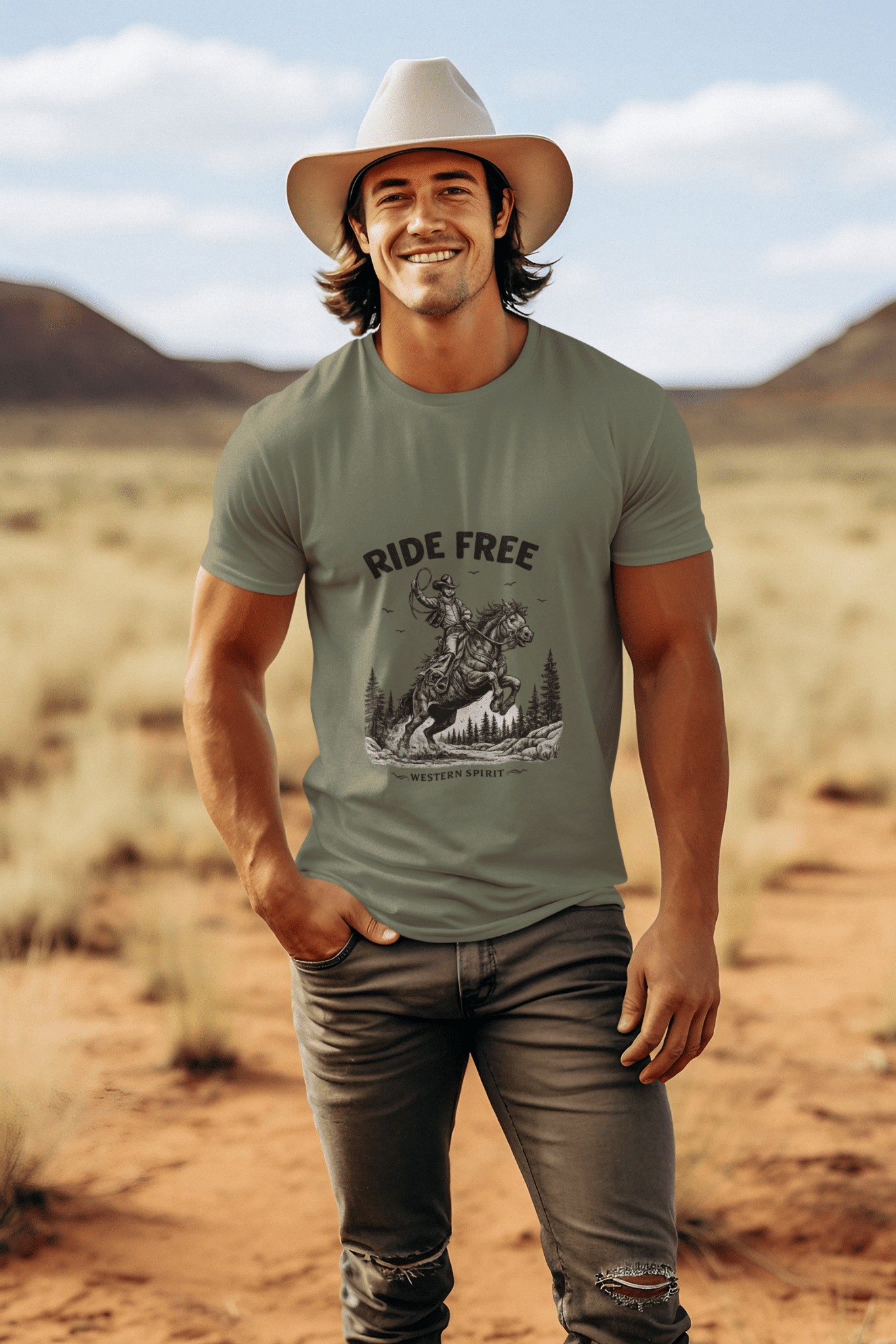 Ride Free Western Horse Graphic T-Shirt – Vintage Cowboy Spirit Tee - JennyCool