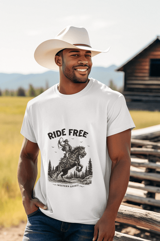 Ride Free Western Horse Graphic T-Shirt – Vintage Cowboy Spirit Tee - JennyCool